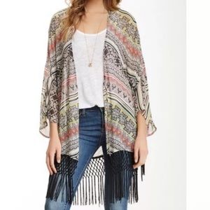 Anthropologie Floral Paisley Kimono with Fringe